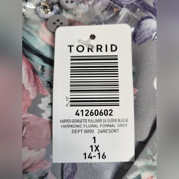NEW Torrid Harper Georgette Blouse In Harmonic Grey Floral Size 1X 14-16 NWT - Picture 7 of 14